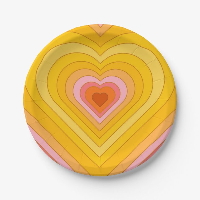 Groovy Retro Layered Heart   Paper Plates (Front)