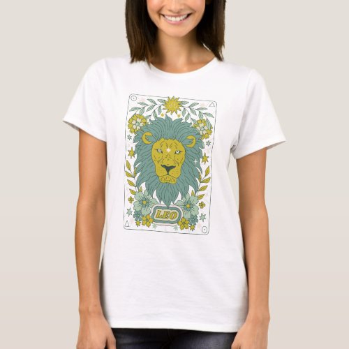 Groovy Retro Leo Horoscope Astrology Green T_Shirt