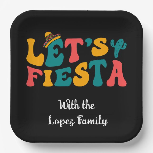 Groovy Retro Let's Fiesta Paper Plates (Front)