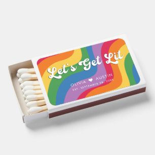 Groovy Retro Let's Get Lit Wedding Matchboxes