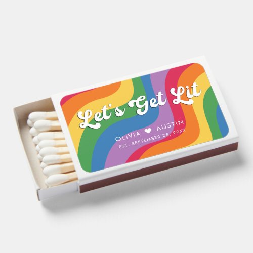 Groovy Retro Lets Get Lit Wedding Matchboxes