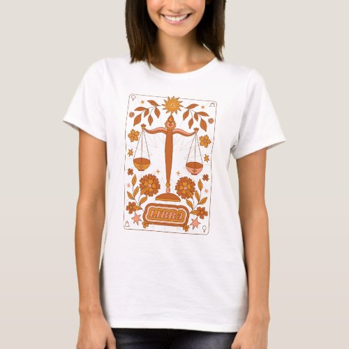 Groovy Retro Libra Horoscope Astrology Brown T_Shirt