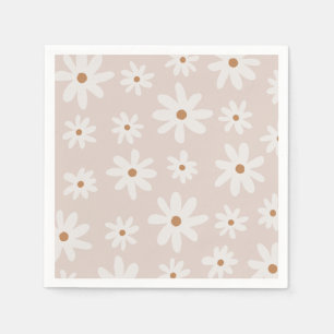 Groovy Retro Light Brown Daisy Floral Napkins