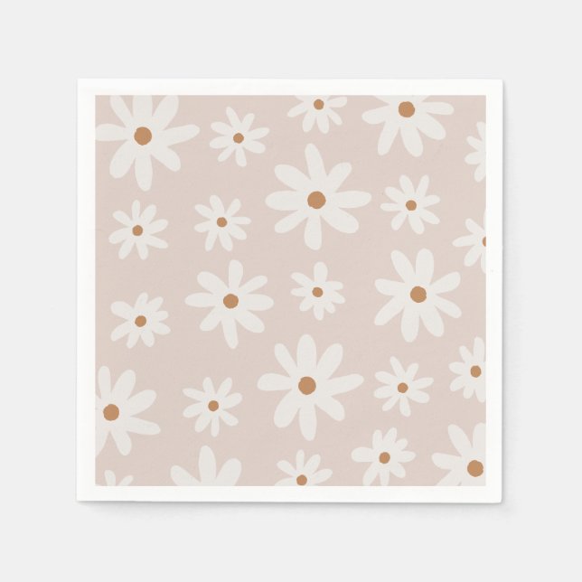 Groovy Retro Light Brown Daisy Floral Napkins (Front)