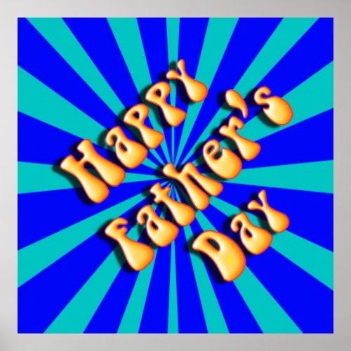 Groovy Retro Light  Dark Blue Fathers Day Poster
