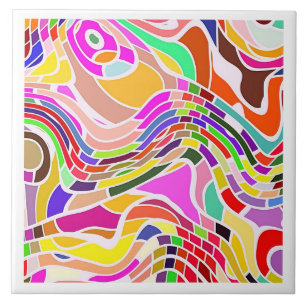 Groovy Retro Line Art Custom Ceramic Tile
