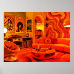 Groovy Retro Living 1970 Style Cool Colors Wall Poster