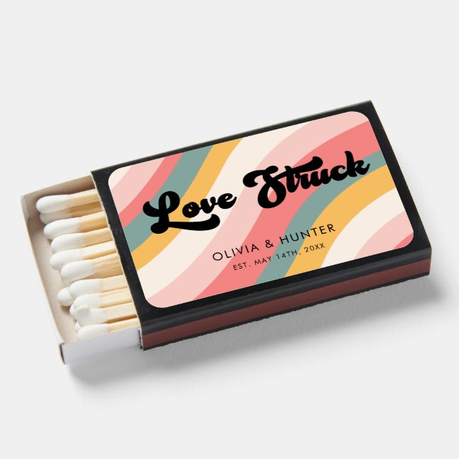 Groovy Retro Love Struck Wedding Favors Matchboxes (Front Open)