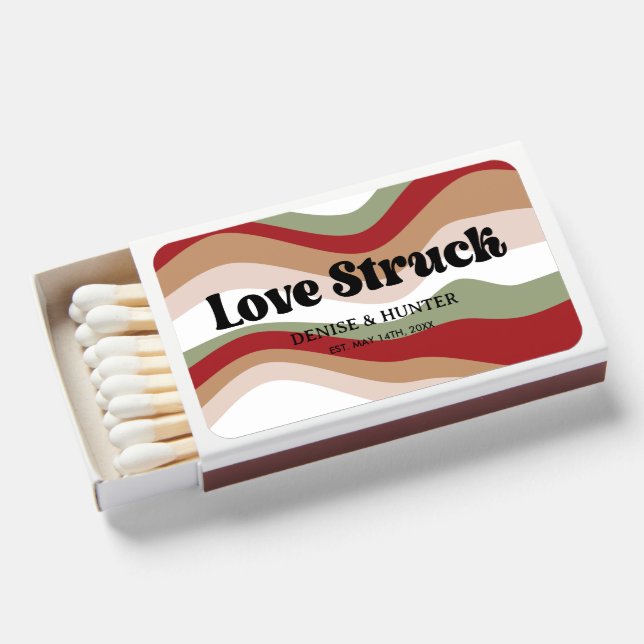 Groovy Retro Love Struck Wedding Favors Matchboxes (Front Open)