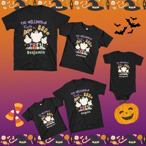 Groovy Retro Matching Family Name Halloween Ghost  Baby T_Shirt
