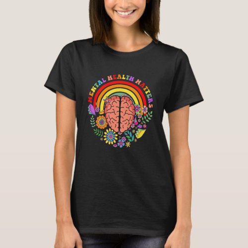 Groovy Retro Mental Health Matters Awareness Rainb T_Shirt