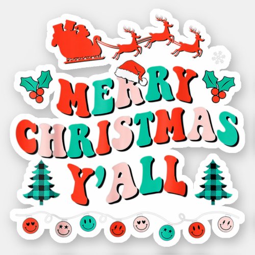 Groovy Retro Merry Christmas Yall Family Matching Sticker