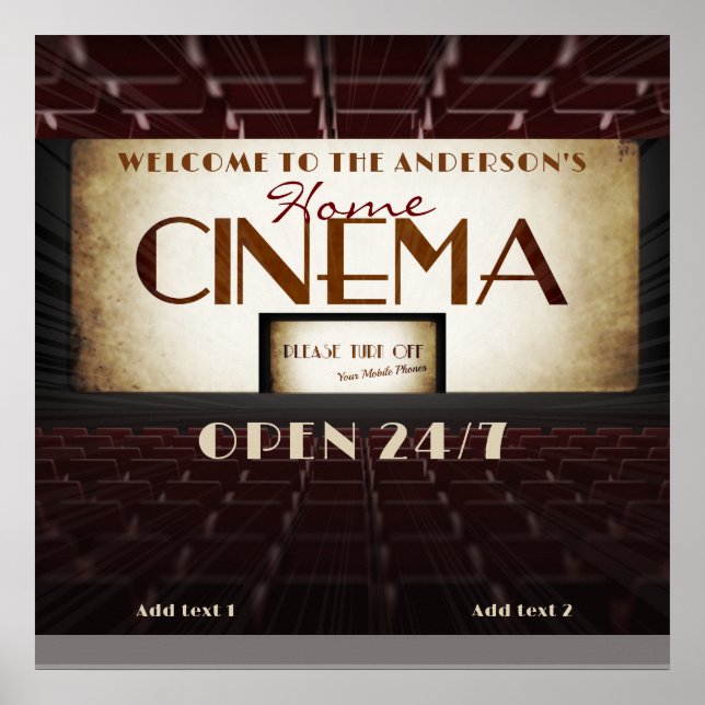 Groovy Retro Movie Night Home Cinema Theater 24/7 Poster (Front)
