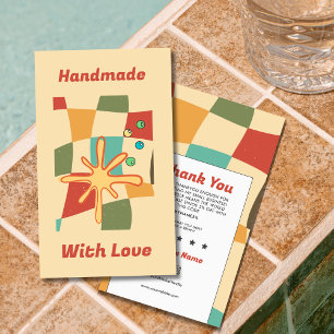 Groovy Retro MultiColor Checkered Thank You  Business Card