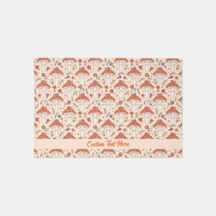 Groovy Retro Mushroom Floral Personalized Text  Rug