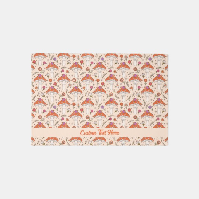 Groovy Retro Mushroom Floral Personalized Text  Rug (Front)