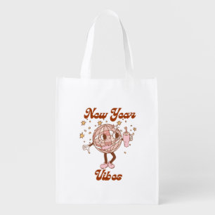 Groovy Retro New Year Vibes Party Celebration 2025 Grocery Bag