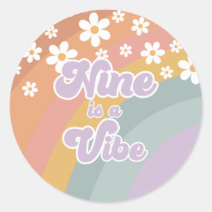 Groovy Retro Nine is a Vibe Rainbow Classic Round Sticker