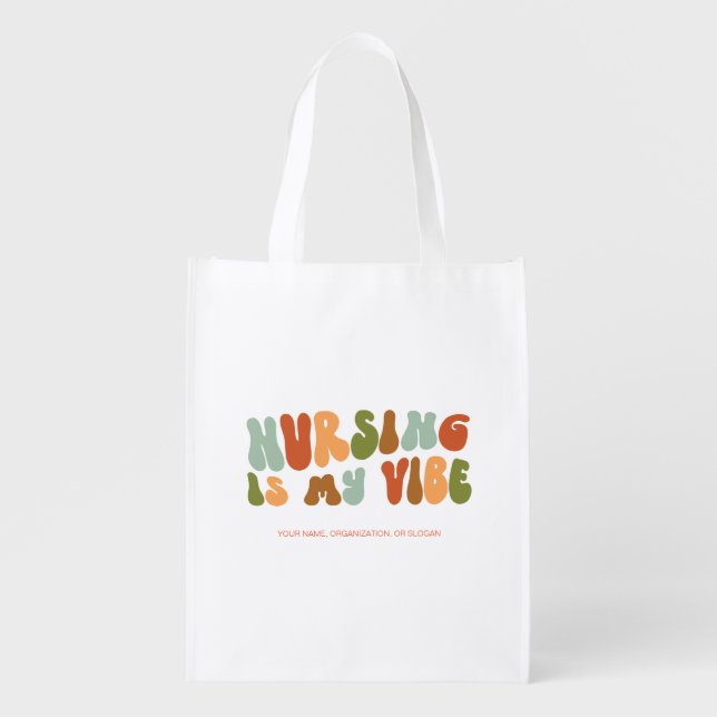 Groovy Retro Nursing is My Vibe, Nurse, Healthcare Grocery Bag (Front)
