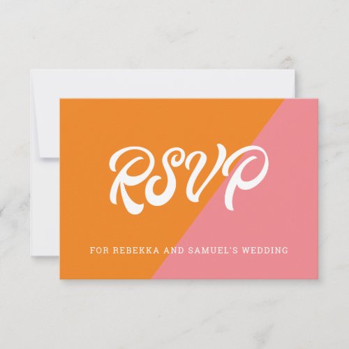 Groovy Retro Orange And Pink Color Block Wedding RSVP Card