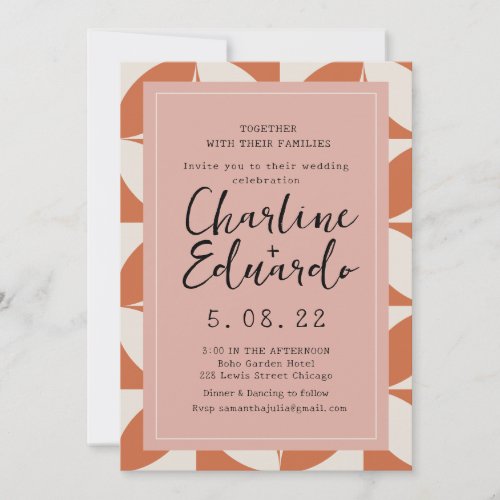 Groovy Retro Orange Beige Handwritting Wedding Invitation