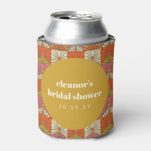 Groovy Retro Orange Botanical Bridal Shower Custom Can Cooler