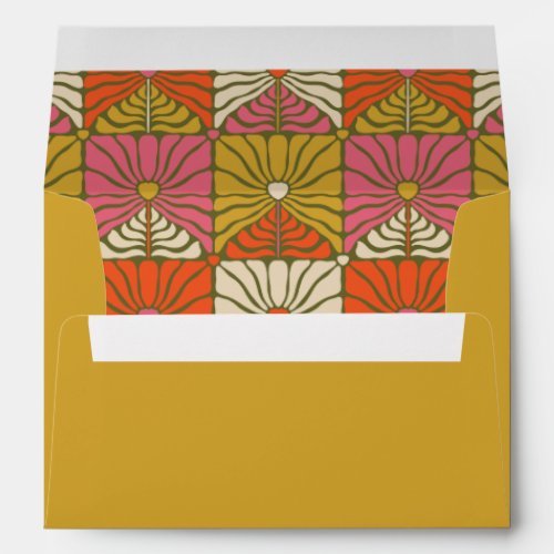 Groovy Retro Orange Botanical Bridal Shower Yellow Envelope