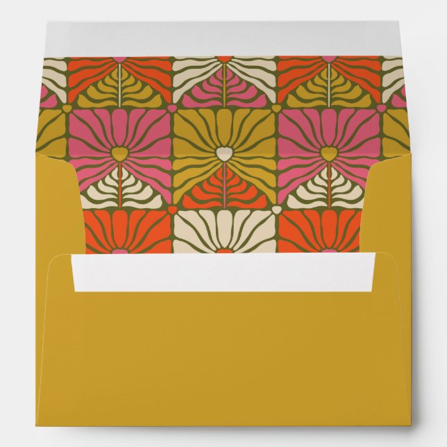 Groovy Retro Orange Botanical Bridal Shower Yellow Envelope (Back (Bottom))