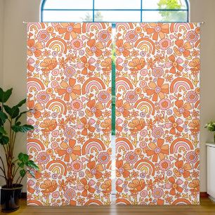  Groovy Retro Orange Florals  Blackout Curtains