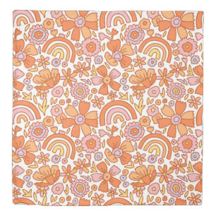 Groovy Retro Orange Florals Duvet Cover