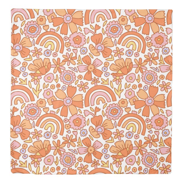 Groovy Retro Orange Florals  Duvet Cover (Front)