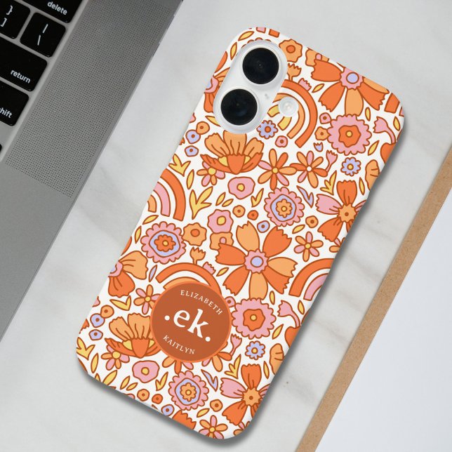  Groovy Retro Orange Florals Monogram Case-Mate iPhone Case (Creator Uploaded)