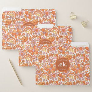 Groovy Retro Orange Florals Monogram File Folder