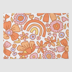  Groovy Retro Orange Florals  Tissue Paper