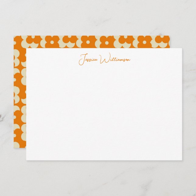 Groovy Retro Orange Flower Personalized Name Note Card (Front/Back)