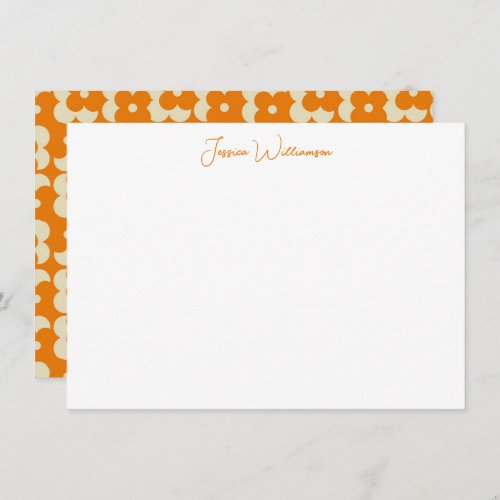 Groovy Retro Orange Flower Personalized Name Note Card