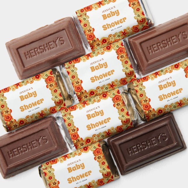 Groovy Retro Orange Hippie Flowers Baby Shower Hershey's Miniatures (Assorted)