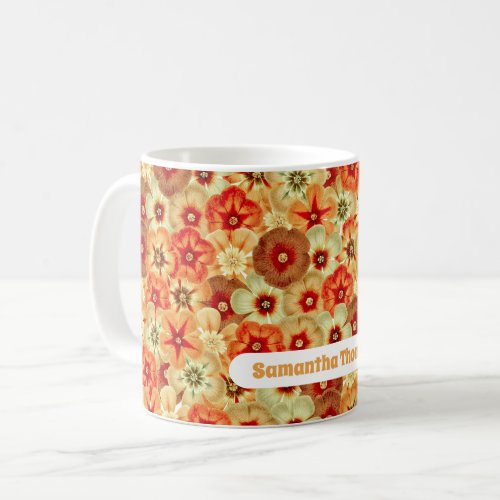 Groovy Retro Orange Hippie Flowers Custom Name Coffee Mug