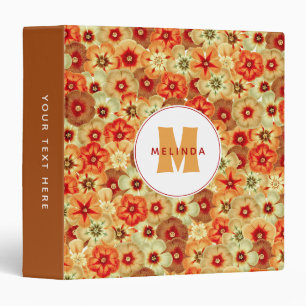 Groovy Retro Orange Hippie Flowers Monogram Album 3 Ring Binder