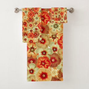 Groovy Retro Orange Hippie Flowers Pattern Bath Towel Set