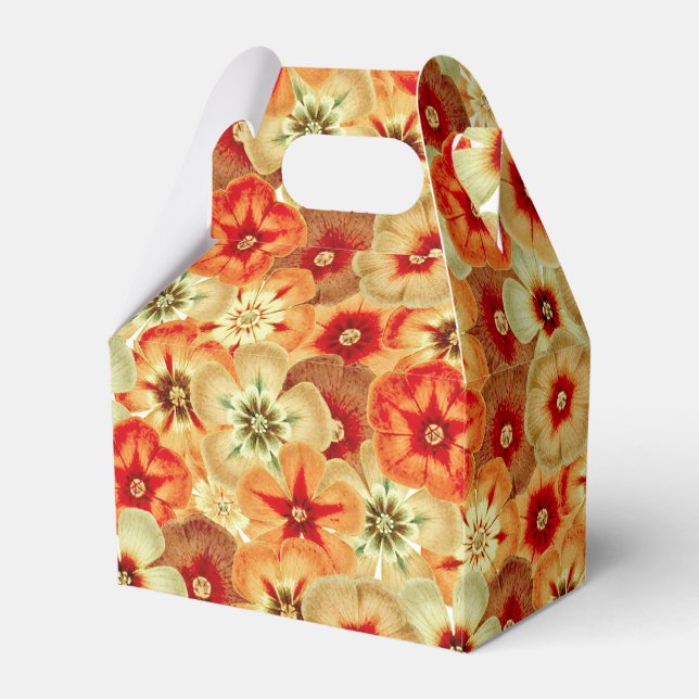Groovy Retro Orange Hippie Flowers Pattern Favor Boxes (Front Side)