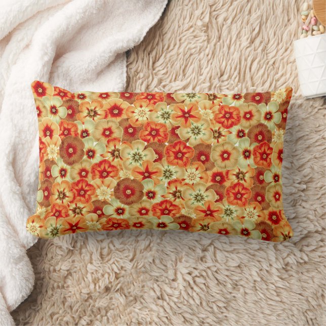 Groovy Retro Orange Hippie Flowers Pattern Lumbar Pillow (Blanket)