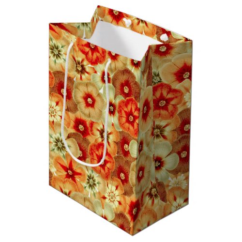 Groovy Retro Orange Hippie Flowers Pattern Medium Gift Bag