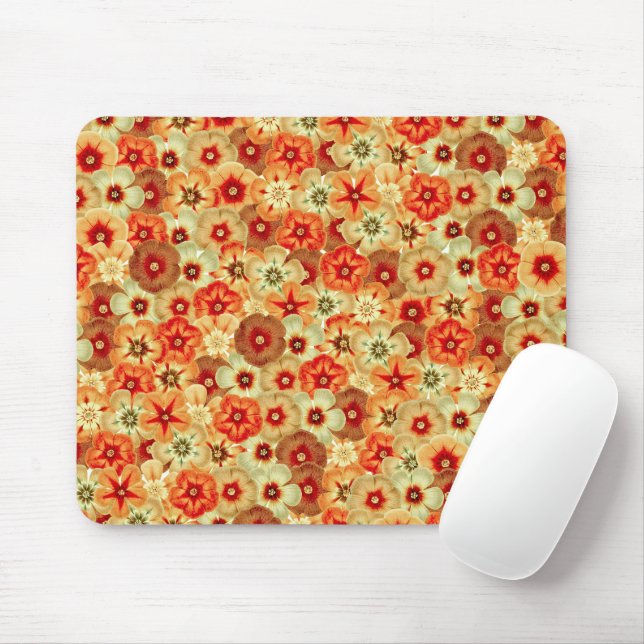 Groovy Retro Orange Hippie Flowers Pattern Mouse Pad (With Mouse)