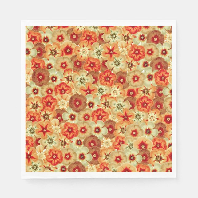 Groovy Retro Orange Hippie Flowers Pattern Napkins (Front)