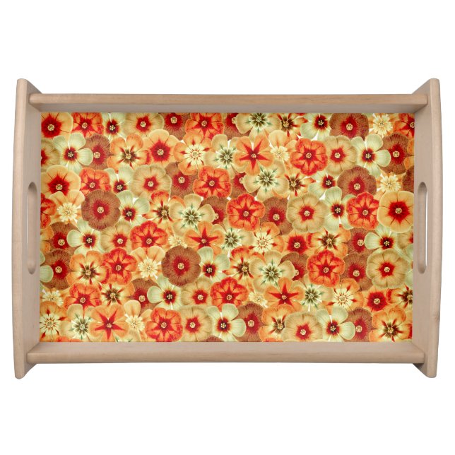 Groovy Retro Orange Hippie Flowers Pattern Serving Tray (Front)