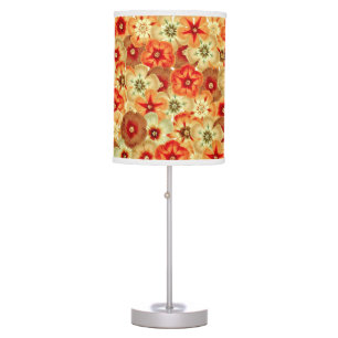 Groovy Retro Orange Hippie Flowers Pattern Table Lamp