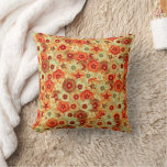 Groovy Retro Orange Hippie Flowers Pattern Throw Pillow