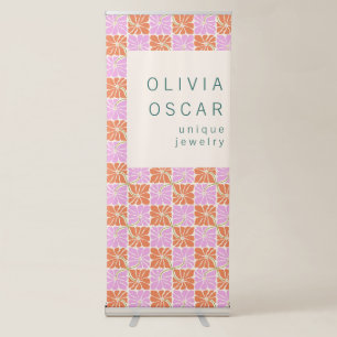 Groovy Retro Orange Pink Floral Custom Retractable Banner