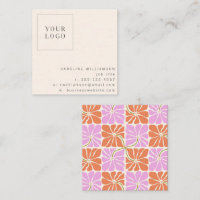 Groovy Retro Orange Pink Floral Logo Creative
